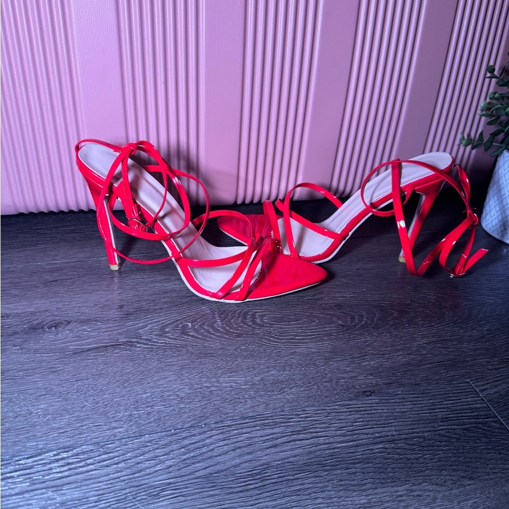 Red strappy high heels